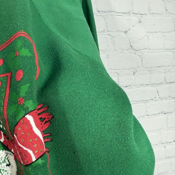 Vintage 90's Christmas Sweatshirt Beary Lovable Women XL Green USA Ugly Sweater - Picture 11 of 12